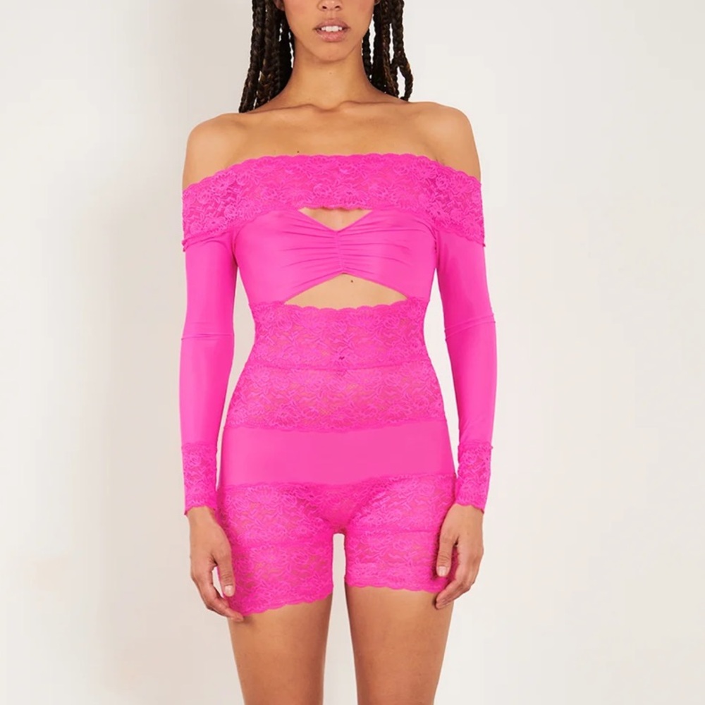 POSTER GIRL Hot Pink Lace Jumpsuit